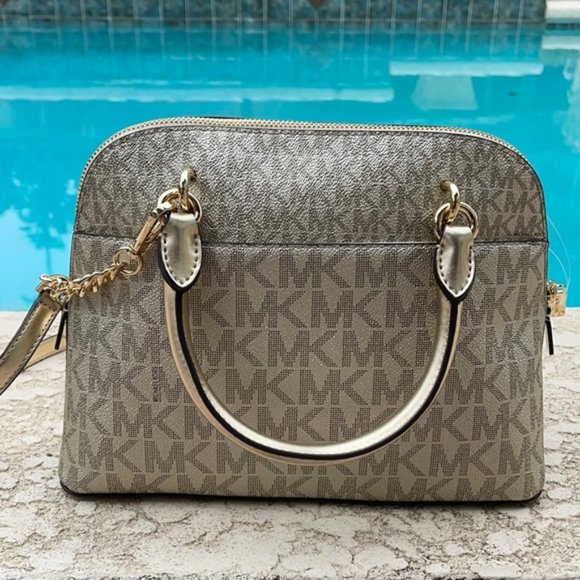 Michael Kors Jet Set Travel Medium Dome Crossbody Satchel Bag Pale Gold - Picture 3 of 16